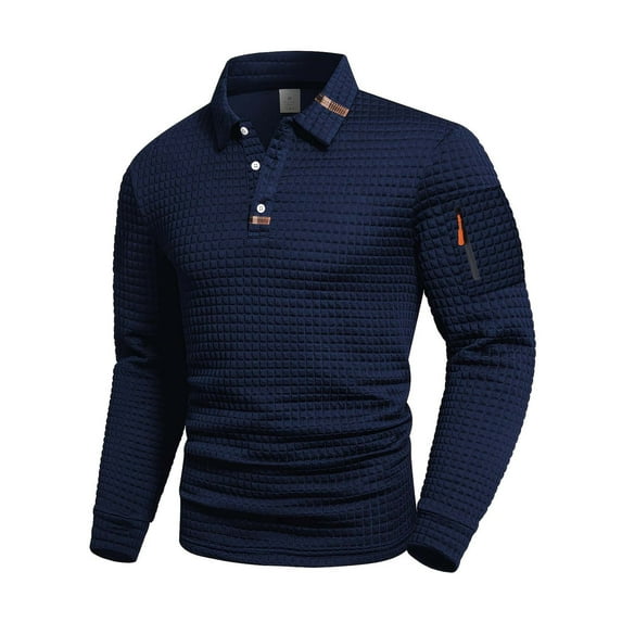 LNWUY Men's Solid Color Long Sleeved Lapel Button Small Square Top T-shirt Hipster Casual Pullover Sweater Shirts Blue XXXL