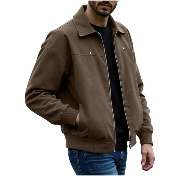 LNWUY Men's Solid Color Motorcycle Vintage Zipper Pocket PU Leather Long Sleeve Hoodless Leather Jacket Coat Brown XL