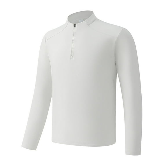 LNWUY Men's Solid Color Stand Collar Half Zip Fitness Clothing Outdoor Sports Warm Round Neck Breathable Long Sleeve Active Tops White XXL