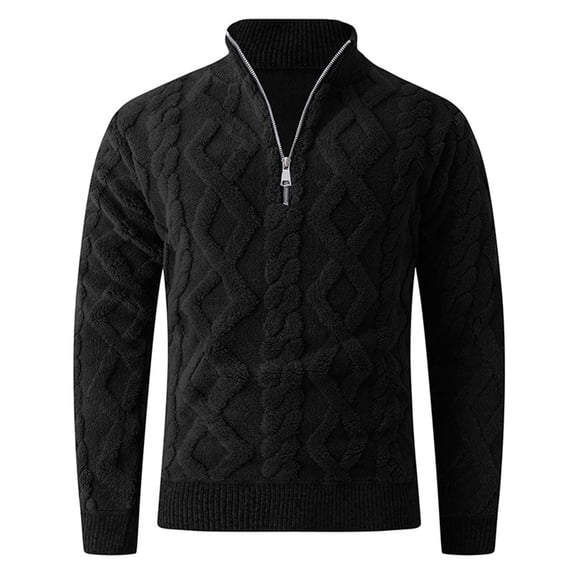 LNWUY Men's Solid Color Tweed Quarter Zip Sweater Mock Neck Pullover Sweater Classic Casual Pullover Long Sleeve Sweaters Black XXL