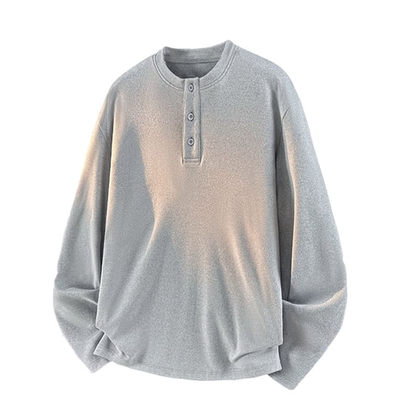 LNWUY Men's Solid Colored Round Neck Button Long Sleeved Base Layer Casual Warm Inner Layer Blouses Shirts Gray S