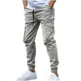 thumbnail image 1 of LNWUY Men's Spring Autumn Fashion Casual Drawstring Elastic Waist Solid Comfy Streetwear Baggy Cargo Pants Joggers Hiking Trousers Gray XL, 1 of 6