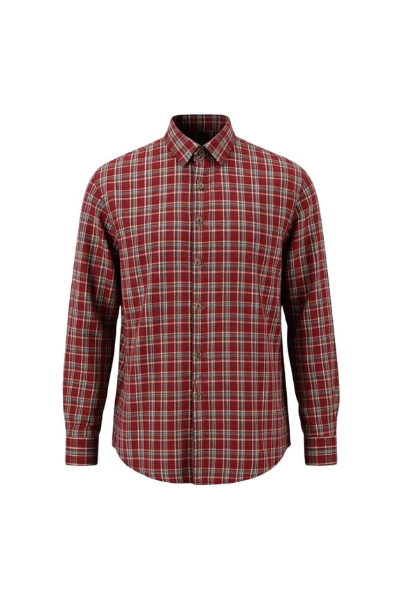 Men's Spring Fall Checkered Long Sleeved Shirt Retro Plaid Full Buttons Collared Commute Loose Casual Top Red L