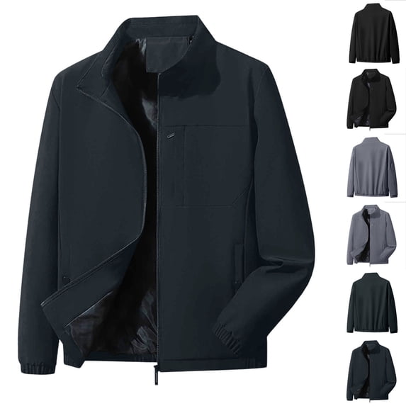 LNWUY Men's Stand Collar Jacket Full Zip Lightweight Solid Color ...