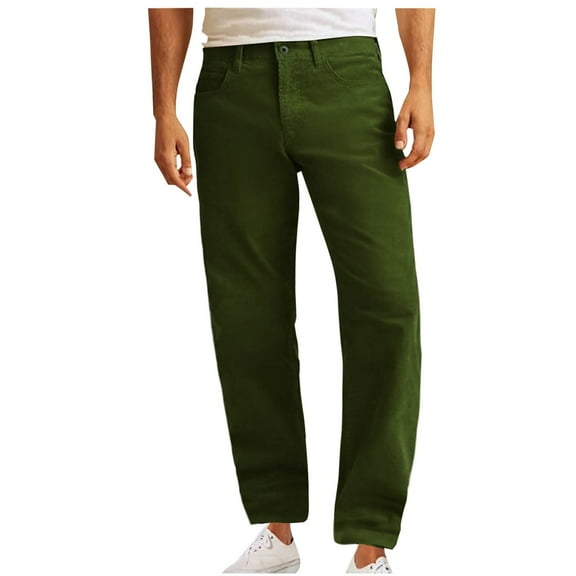 LNWUY Men's Straight-Leg Corduroy Dress Pants Business Casual Vintage Stretch Suit Loose Comfy Breathable Pants with Pockets Green* S