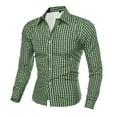 thumbnail image 1 of LNWUY Men's Stretch Plaid Long Sleeve Turndow Collar Button Down Shirt Slim Fit Business Casual Dress Shirts Blouses Top Green XXL, 1 of 2