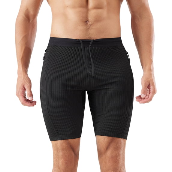 LNWUY Men's Summer Fashion Stripe Performance Compression Workout Shorts Tight Gym Athletic Shorts with Pockets Drawstring Black XL