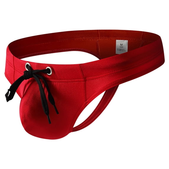 LNWUY Men's Swimwear Bikini Briefs Tie Rope Drawstring Comfortable and Breathable Swim Trunks Briefs Red M