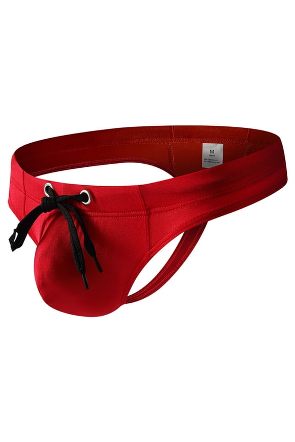 Men's Swimwear Bikini Briefs Tie Rope Drawstring Comfortable and Breathable Swim Trunks Briefs Red S