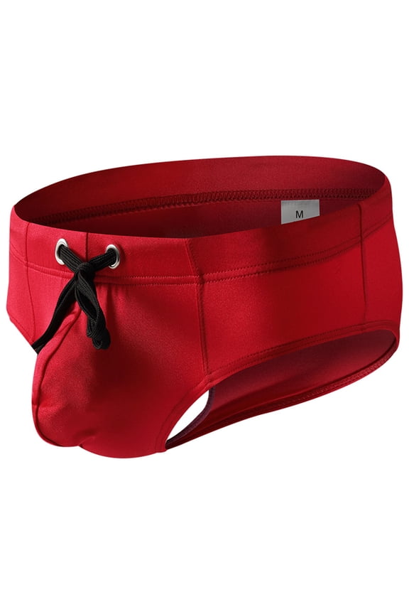Men's Swimwear Bikini Briefs Tie Rope Drawstring Comfortable and Breathable Swim Trunks Briefs Red XL