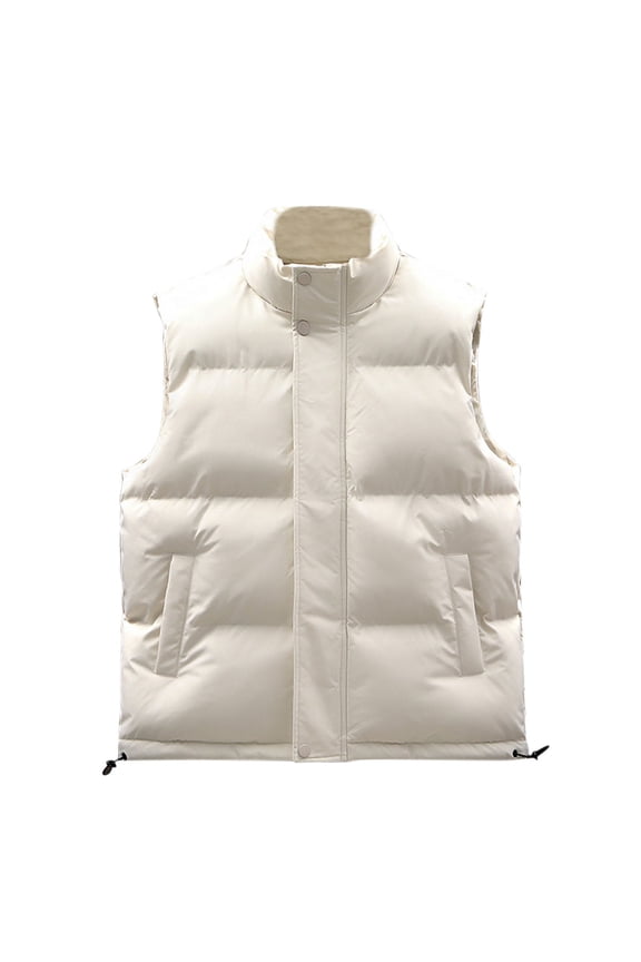 Men's Thick Puffer Vest Zipper Warm Outdoor Casual Fashion Solid color Vests Sleeveless Quilted Outdoor Waistcoat with Pocket White XXL