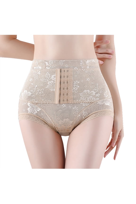 Men's Tummy Control Shapewear Underwear High Waist Body Shaper Slimmming Girdle Waist Trainer Lace Briefs Beige XL