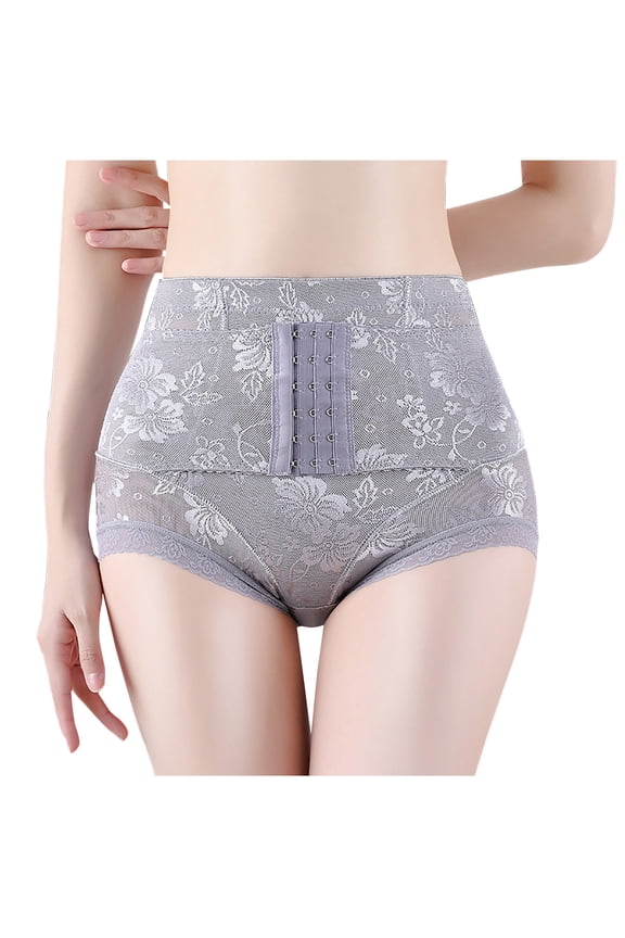 Men's Tummy Control Shapewear Underwear High Waist Body Shaper Slimmming Girdle Waist Trainer Lace Briefs Gray XXL