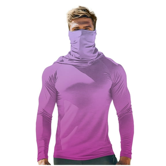 LNWUY Men's UPF 50 Sun Protection Hoodie Long Sleeve Hiking Running Printing Shirts Hooded Quick Dry Lightweight Pink L