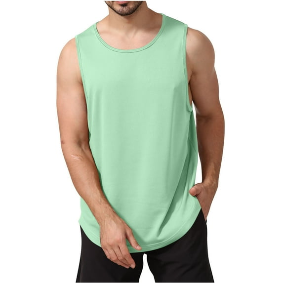 LNWUY Men's UPF 50+ Tank Top Quick Dry Summer Solid Color Workout Muscle Loose Round Neck Sleeveless Shirts for Swim Beach Bodybuilding Mint Green XXXL