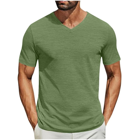 LNWUY Men's V Neck Athletic T Shirts Lightweight Gym Workout Running Short Sleeve Tee Shirts Summer Moisture Wicking UV Protection Solid Color Top Green L