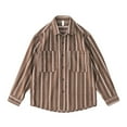 thumbnail image 1 of LNWUY Men's Vintage Casual Fall Lightweight Striped Button Pocket Lapel Shirts Fashion Long Sleeve Linen Shirt Brown L, 1 of 6