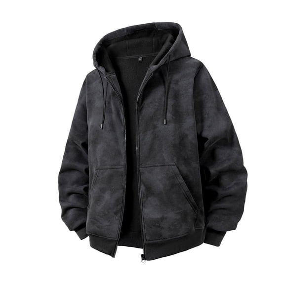 LNWUY Men's Vintage Long Sleeved Hooded Zip Up Hoodie Heavyweight Winter Sweatshirt Fleece Sherpa Lined Warm Jacket Black XXL