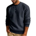 thumbnail image 1 of LNWUY Men's Waffle Henley Shirt Waffle Crewneck Pullover Sweaters Long Sleeve Soft Comfortable Outdoor Casual Pullover Sweater Navy XL, 1 of 7