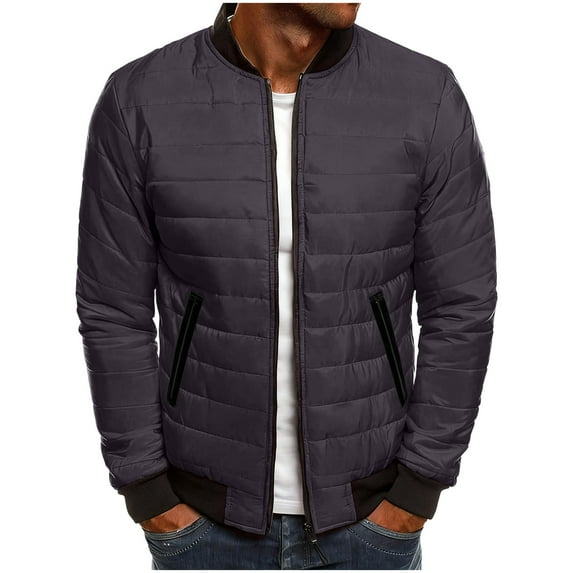 LNWUY Men's Warm Padded Jacket Solid Color Lightweight Comfort Jacket Long Sleeve Zipper Pocket Jacket Winter Padded Coat Purple M