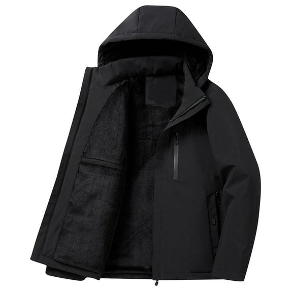 LNWUY Men's Winter Basic Coat Waterproof Warm Ski Snow Jacket Soft Comfy Hooded Parka Work Outerwear Snowboarding Jacket Black XL