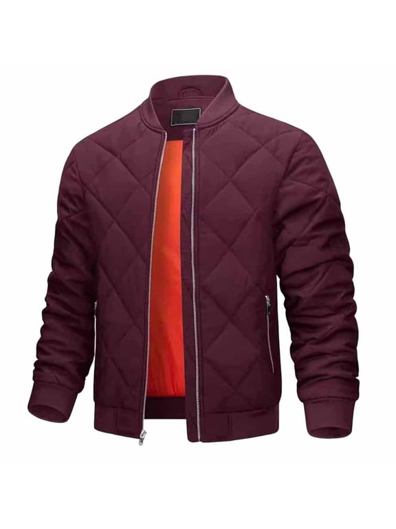 Men's Winter Padded Jackets Zip Up Standing Collar Jackets Fleece Outwear Casual Fashion Cargo Coat With Zipper Pockets Red XXL