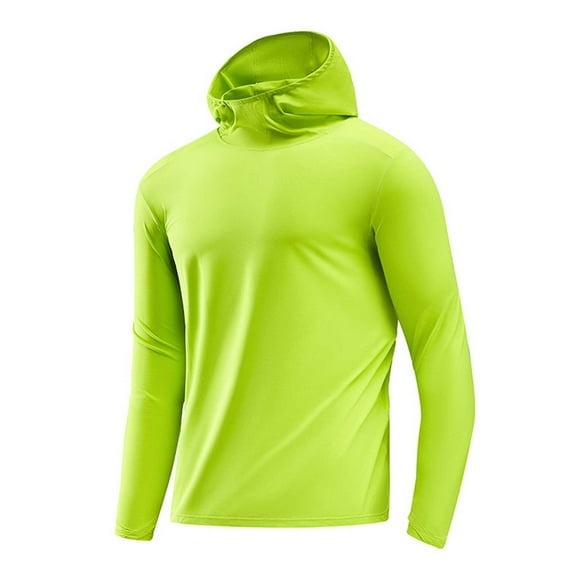 LNWUY Mens Athletic Hoodies, Long Sleeve UV Sun Protection Shirts, Quick Dry Rash Guard for Hiking Outdoor Working Green L
