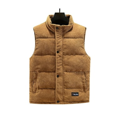 LNWUY Mens Autumn and Winter Warm Outdoor Casual Stand Collar Padded Vest Coat Thick Fleece Lined Sleeveless Jacket Yellow XXXXL