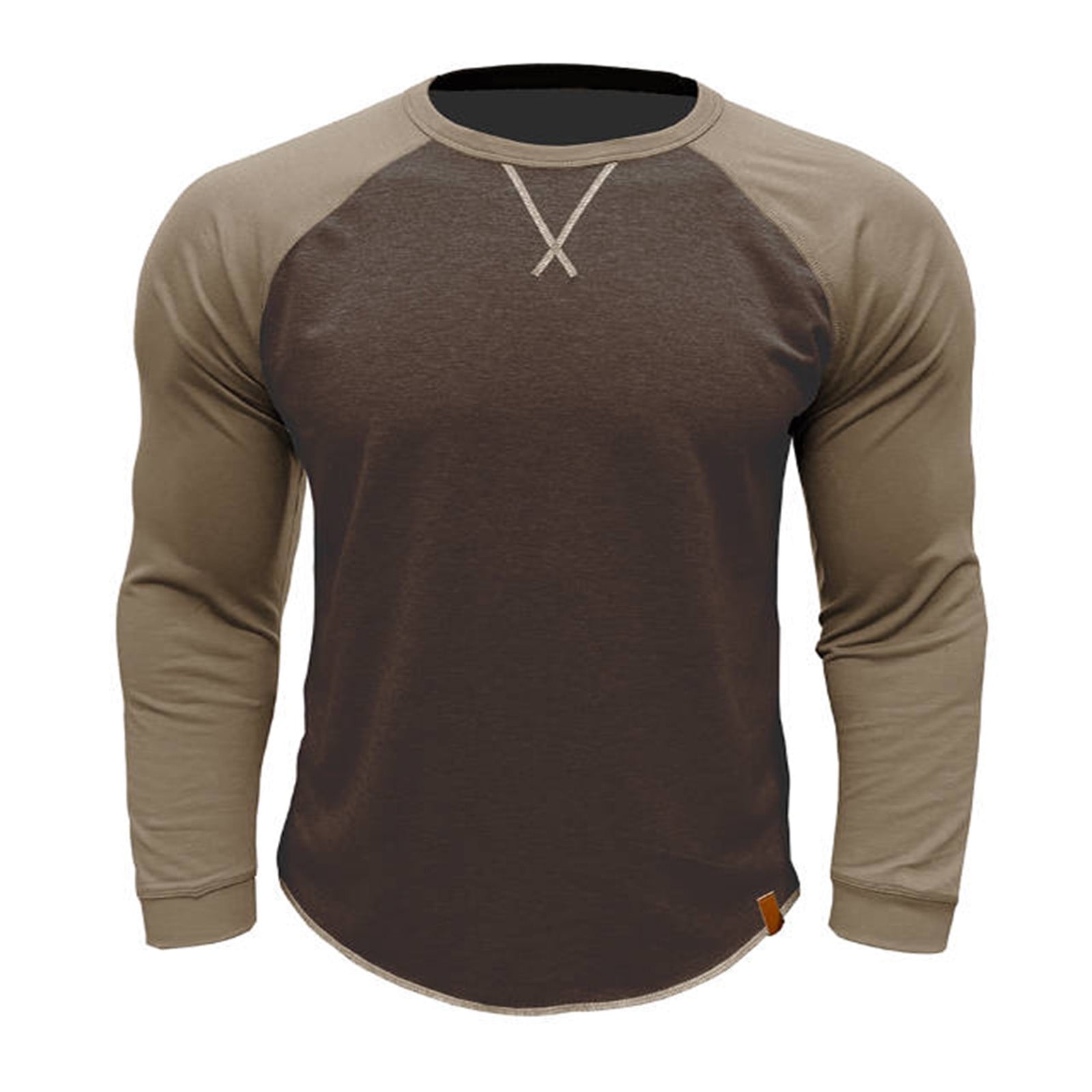 LNWUY Mens Big and Tall Long Sleeve Tshirts Casual Vintage Baseball Jersey Tee Muscle Fit Gym Workout Athletic Shirt Basic Tops Khaki XXL