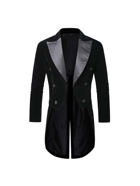 Mens Black Tuxedo with Tails Slim Fit Dress Jacket Elegant Velvet Suit Tuxedo Wedding Suit Stage Dress Suit Jacket Black L