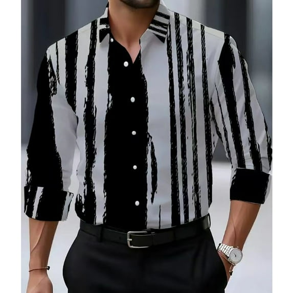 LNWUY Mens Button Down Shirts Business Casual Long Sleeve Wrinkle Free Dress Shirts Vintage Striped Shirts Regular Fit Top Gray S