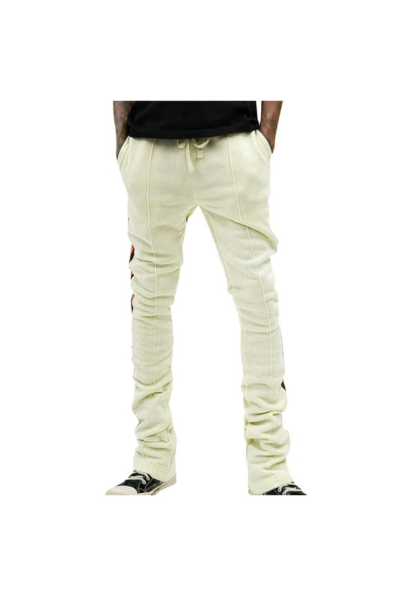 Mens Cargo Sweatpants Pants Solid Color Soft Comfy Slim Straight Leg Trousers Sports Running Jogger Pants Stacked Sweatpants Beige XXXXL