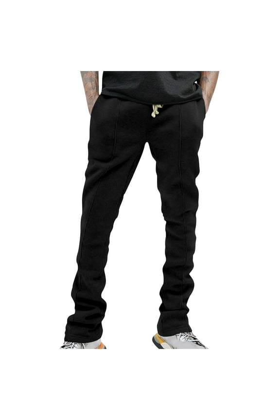 Mens Cargo Sweatpants Pants Solid Color Soft Comfy Slim Straight Leg Trousers Sports Running Jogger Pants Stacked Sweatpants Black XXXXL