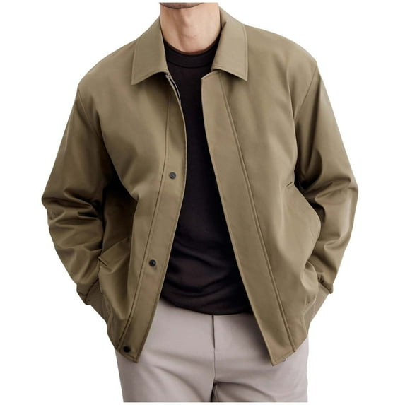 LNWUY Mens Casual Bomber Jackets Lightweight Jacket Windbreaker Fashion Button Golf Windproof Casual Comfy Coat Collared with Pockets Khaki XXXL