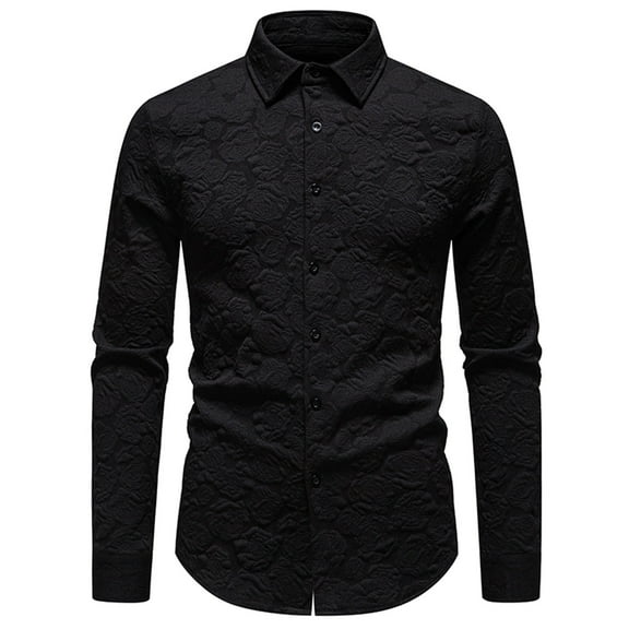 LNWUY Mens Casual Fashion Solid Dress Shirts Long Sleeve Button Down Shirt Casual Regular Fit Shirt for Men Wedding Party Black M