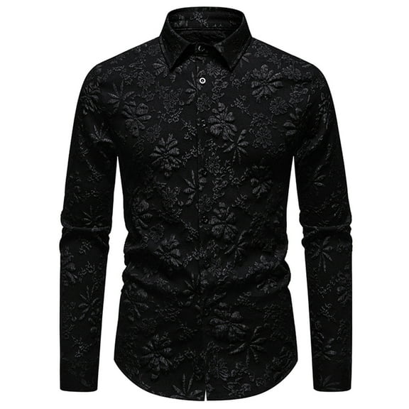 LNWUY Mens Casual Fashion Solid Dress Shirts Long Sleeve Button Down Shirt Casual Regular Fit Shirt for Men Wedding Party Black M