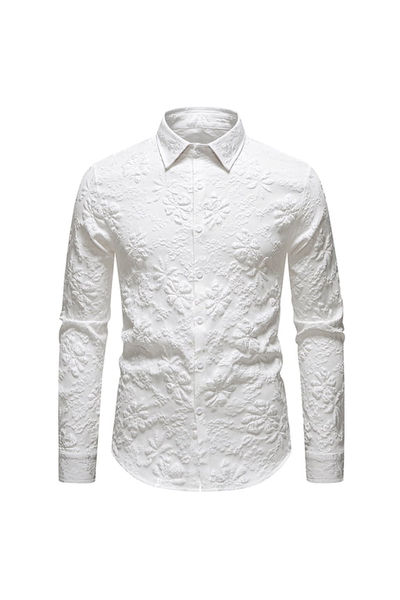 Mens Casual Fashion Solid Dress Shirts Long Sleeve Button Down Shirt Casual Regular Fit Shirt for Men Wedding Party White XXL