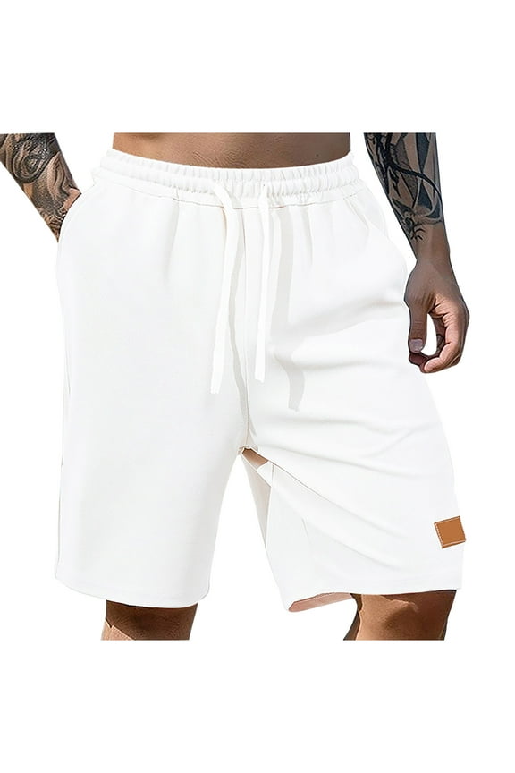Mens Casual Shorts Cotton Drawstring Waist Pockets Shorts Summer Comfort Breathable Beach Stretch Twill Golf Shorts White S