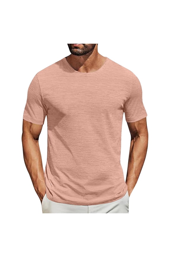 Mens Crew Neck T Shirt Short Sleeve Casual Summer Solid Color Basic Tee Quick Dry Slim Fit Comfort Breathable Workout T-Shirt Pink XXL