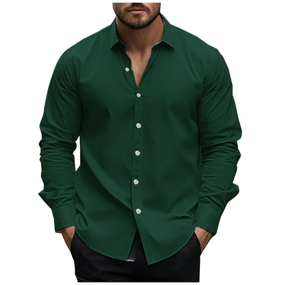 LNWUY Mens Dress Shirts Wrinkle Free Dress Shirts Classic Long Sleeve Button Down Shirts Solid Color Turndown Collar Shirts Green S