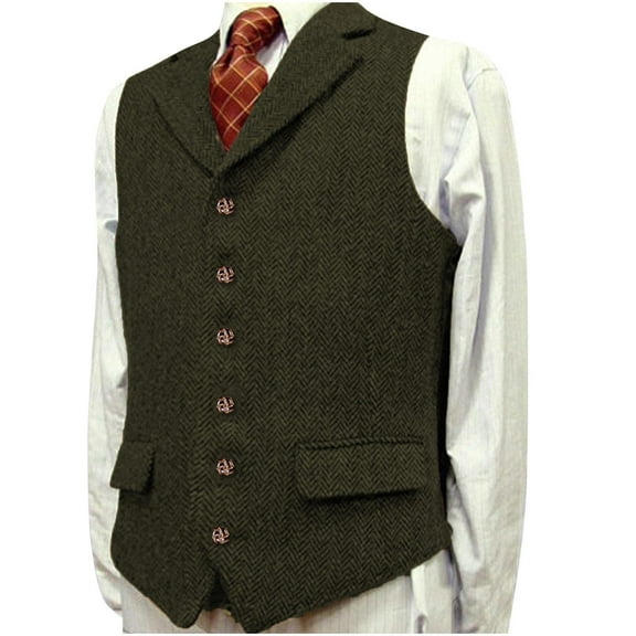 LNWUY Mens Fashion Blazer Solid Breasted Retro Suit Vest Tweed V-Neck Tank Regular Fit Dress Waistcoat Herringbone for Jacket Green XL