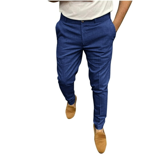 LNWUY Mens Fashion Dress Pants Slim Fit Casual Business Dress Pants Classic Work Pants Summer Straight Leg Daily Thin Solid Color Trousers Blue S