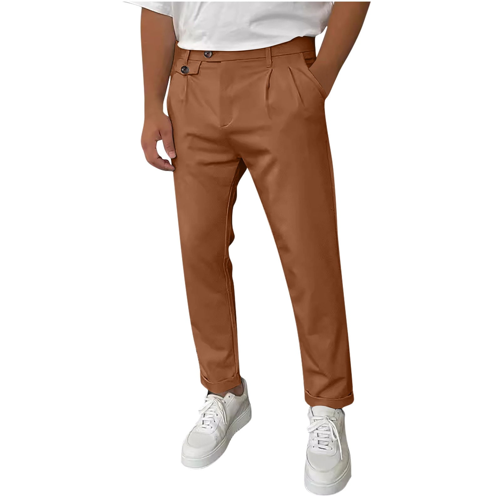Men's Solid Color Casual Pants - All-Season, Machine Washable Dress Trousers