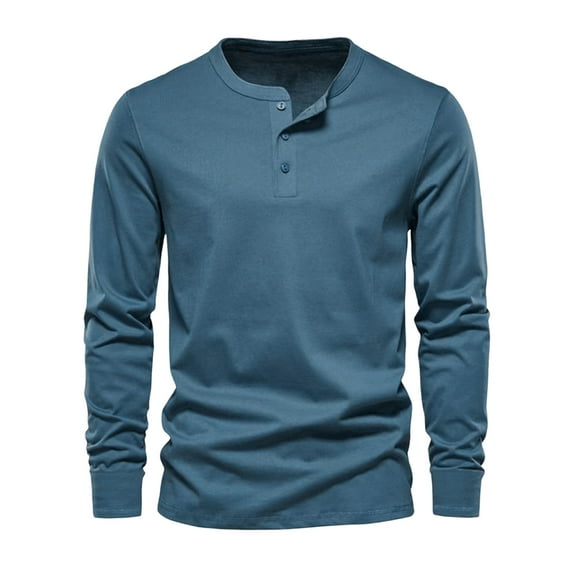 LNWUY Mens Fashion Long Sleeve Henley Shirt Button Up Loose Fit Tops Thermal Pullover Tees Casual Lightweight Basic Slim Fit T Shirt Blue L