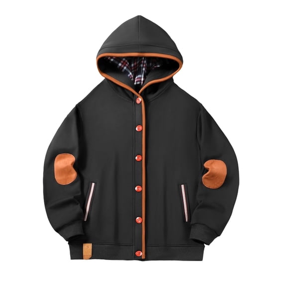 LNWUY Mens Flannel Plaid Lined Hoodies Long Sleeve Drawstring Fleece Hooded Sweatshirt Winter Casual Thick Warm Pullover Black L