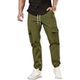 thumbnail image 1 of LNWUY Mens Fleece Cargo Sweatpants Heavyweight Solid Color Drawstring Elastic Waist Pocket Zipper Trousers Baggy Jogger Pants Green S, 1 of 9