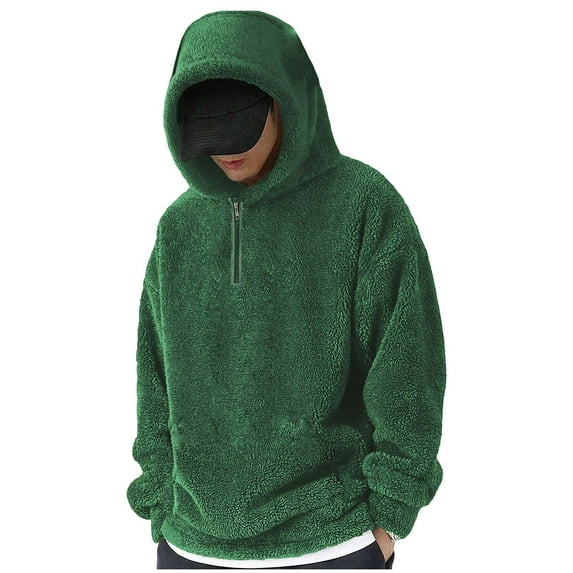 LNWUY Mens Fuzzy Sherpa Pullover Hoodie Sweatshirts Long Sleeve Sport Front Pocket Fashion Fall Outwear Winter Hooded Green S