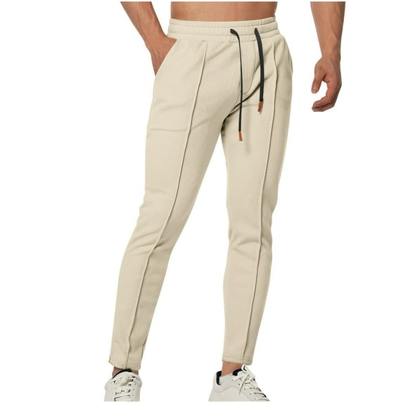 LNWUY Mens High Waisted Sweatpants Drawstring Jogger Sweat Pants Cinch Bottom Workout Trousers Loose Comfy Breathable Casual Pants Khaki XXXL