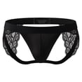 thumbnail image 1 of LNWUY Mens Lace Jockstrap Underwear with 3D-Pouch Elastic Thong G-Strings Sheer Jock Straps for Men Pantie Black L, 1 of 4