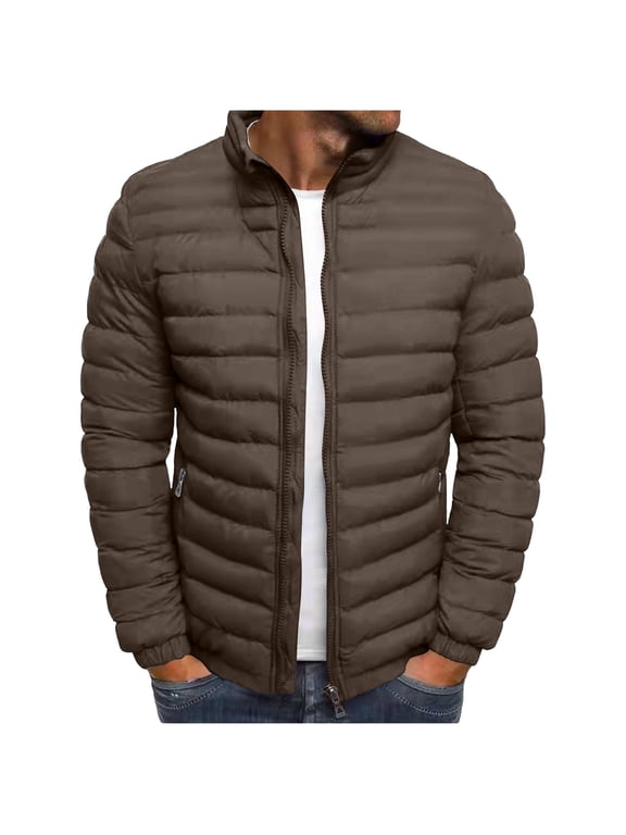 Mens Lightweight Puffer Jackets Winter Warm Puffy Winter Down Jacket Windproof Water Repellent Quilted Coat Brown XL